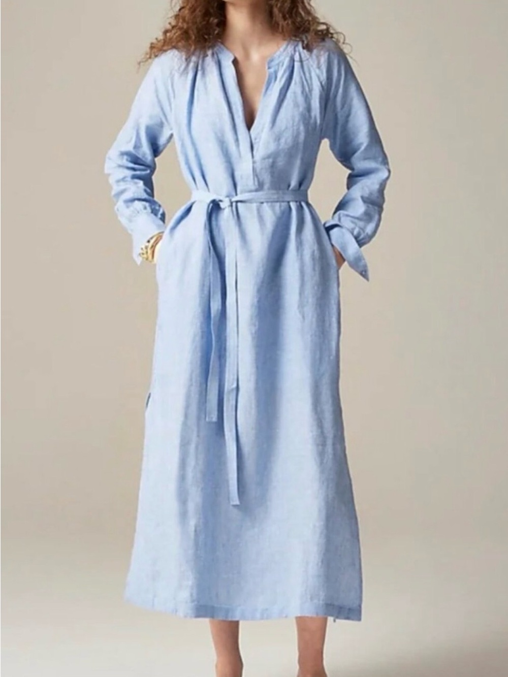 J crew cabana dress large blue linen L